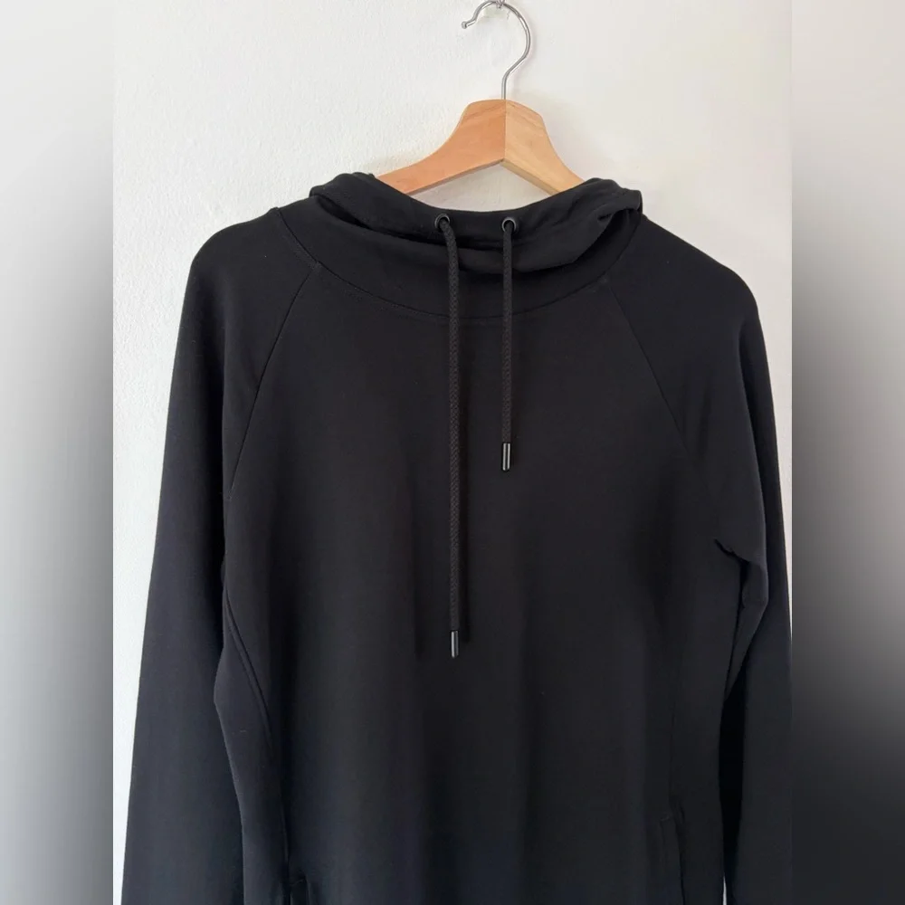 Nic+Zoe Active Black‎ Brushed Terry Hooded Long Sleeve Sweatshirt Dress Small